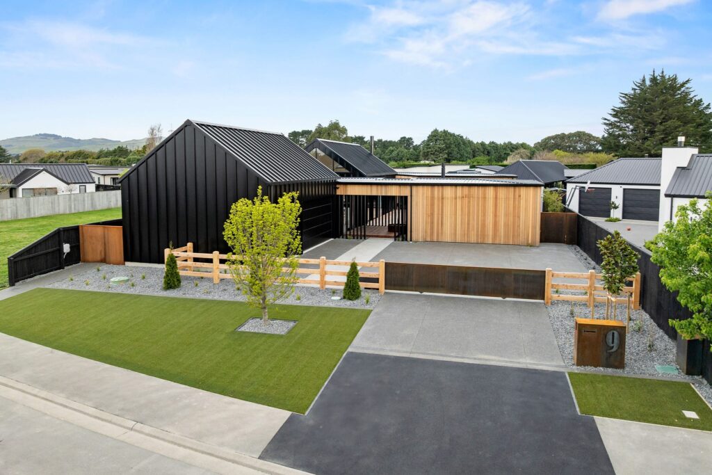Street view of a modern house showcasing architectural design, new build homes and luxury homes for sale in Canterbury.